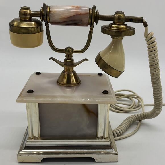 Vtg Italy Rotary Dial Telephone 18K Gold Plated Marble Vimodrone Square Phone - Picture 8 of 12